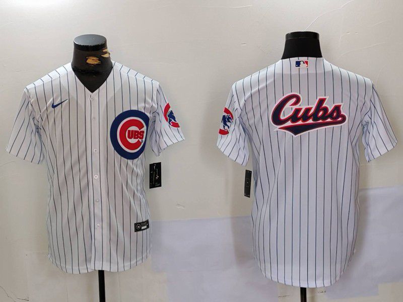 Men Chicago Cubs Blank White stripe Game 2024 Nike MLB Jersey style 3